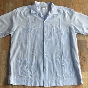 Light Blue Embroidered Guayabera Button-Up Shirt